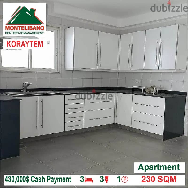 430,000$ Cash Payment!! Apartment for sale in Koraytem!! 3