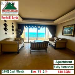 3000$!! Apartment for rent located in Ramlet el Baida 0