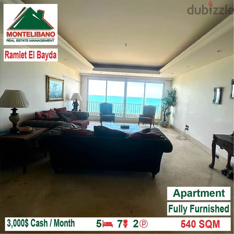 3000$!! Apartment for rent located in Ramlet el Baida 1