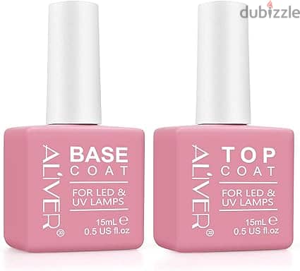 ALIVER 2Pcs Gel Top Coat - Base Coat Gel Nail Polish, 15ml Gel Base an 0