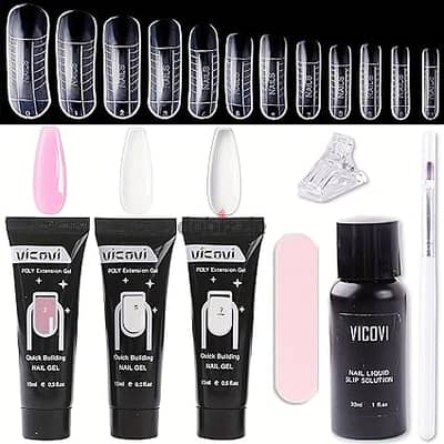 Poly Gel Nail Kit - 3 Colors Poly Gel Poly Nail Gel Kit with Nail Form