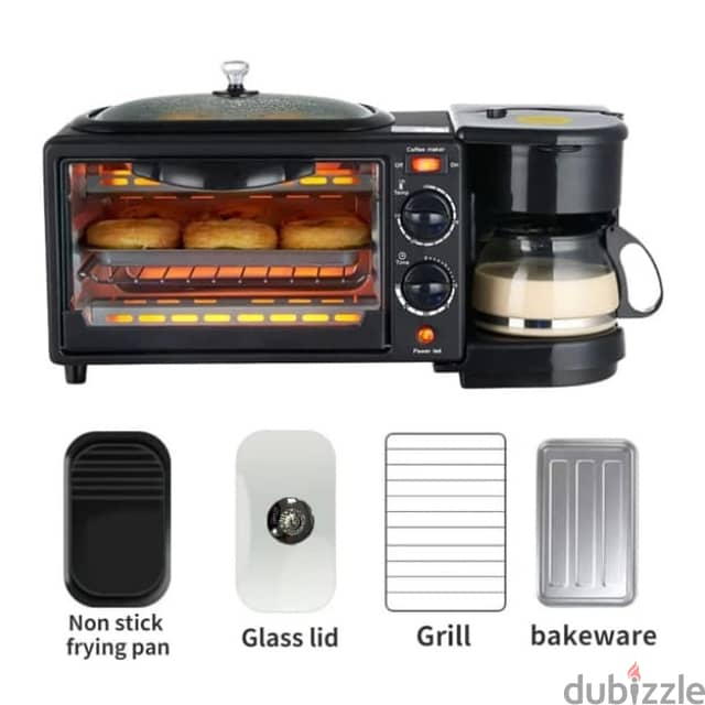 3-in-1 Breakfast Maker with Toaster, Griddle and Coffee Machine 12L 3