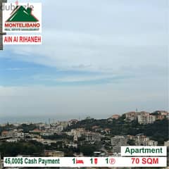 45,000$ Cash Payment!! Apartment for sale in Ain Al Rihaneh!!