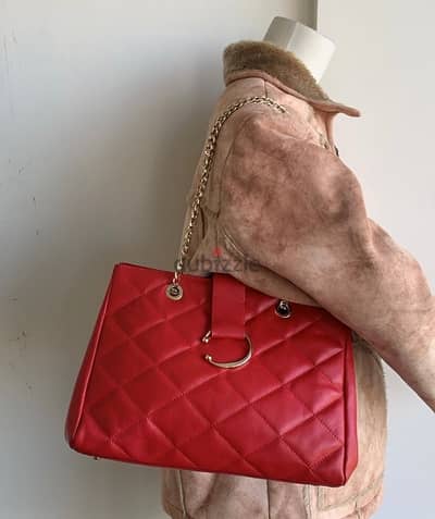 Uterque red genuine cow leather quilted bag