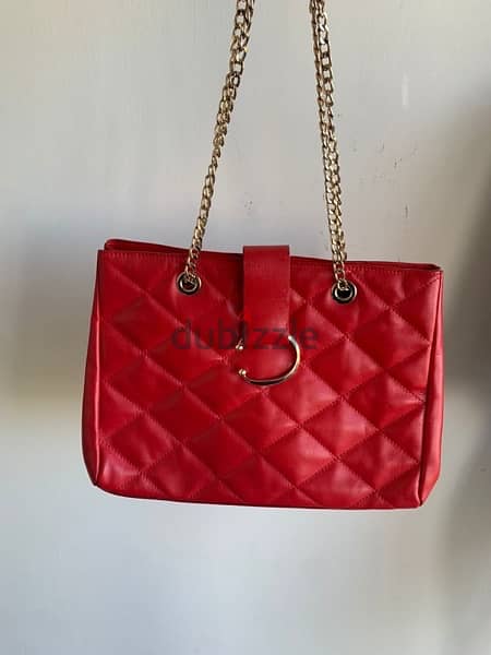 Uterque red genuine cow leather quilted bag 3