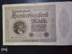 German Deutsch Reich Bank note 100 000 Mark year 1923 Berlin mint