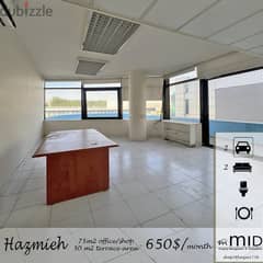 Hazmiyeh | 75m² Office + 50m² Terrace | 2 Parking | Equipped | View 0