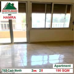 700$/Cash Month!! Apartment for rent in Hamra!! 0