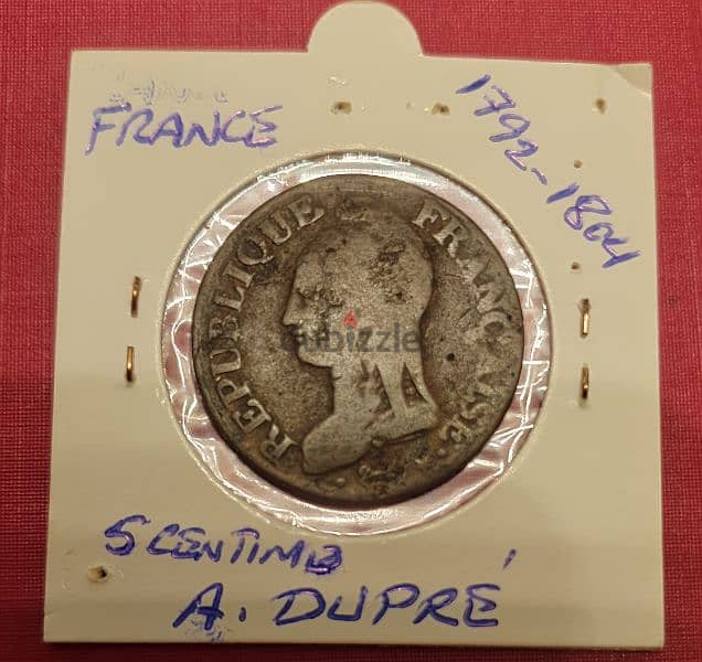 France Dupré 1792-1804 L'An 8 (5 Centimes) copper coin 2