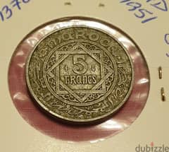Morocco Empire Cherifien AH1370 AD1951 5 Francs 0