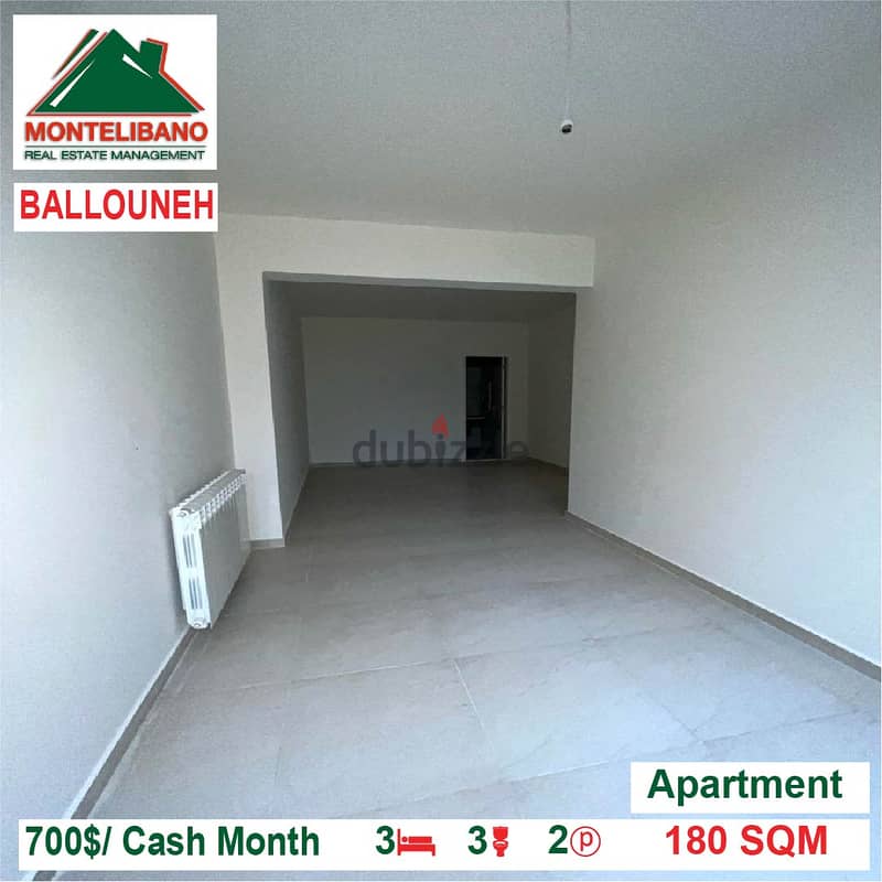700$/Cash Month!! Apartment for rent in Ballouneh!! 1