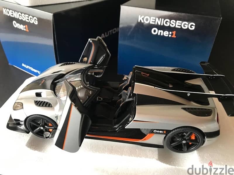 1/18 Scale Diecast Car Koenisegg ONE:1  Silver Orange Accents  79017 2
