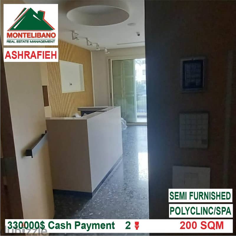 330000$!! Polyclinic/Spa semi furnished for sale located in Ashrafieh 4