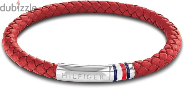 Tommy Hilfiger Jewelry Men Stainless Steel & Red Leather Leather Brace