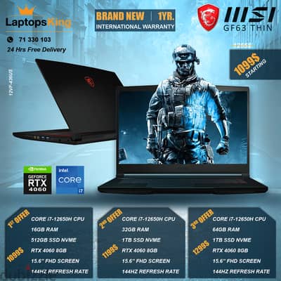 MSI GF63 THIN CORE i7-12650H RTX 4060 144HZ GAMING LAPTOP