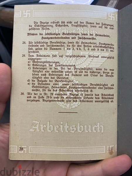 دفتر عمل الماني نازي عبارة عن دفتر من ٣٨ ورقة سنة ١٩٣٩ Nazi work book 5