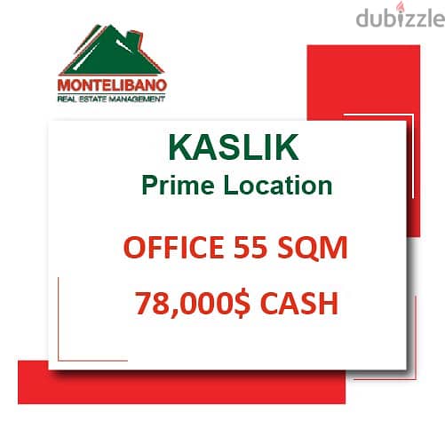78,000$ Cash Payment!! Office for sale in Kaslik!! Prime Location!! 0