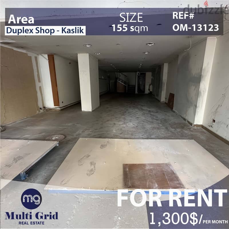 OM-13123/ Duplex Shop for Rent in Kaslik, محل دوبلكس للإجار في الكسليك 0