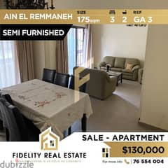 Semi furnished apartment for sale in Ain el Remmaneh GA3 0