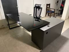 Modern L shaped Office Desk Executive Black Glass