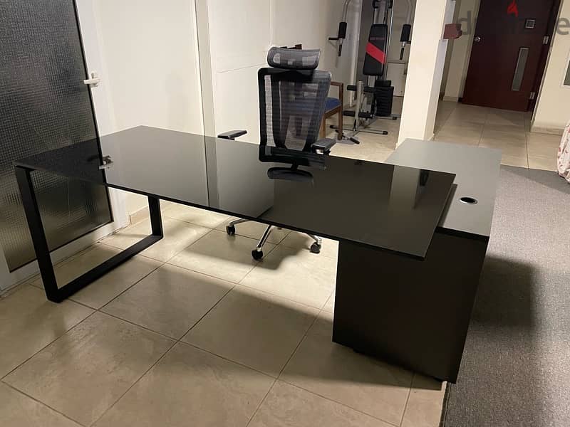 Modern L shaped Office Desk Executive Black Glass 2