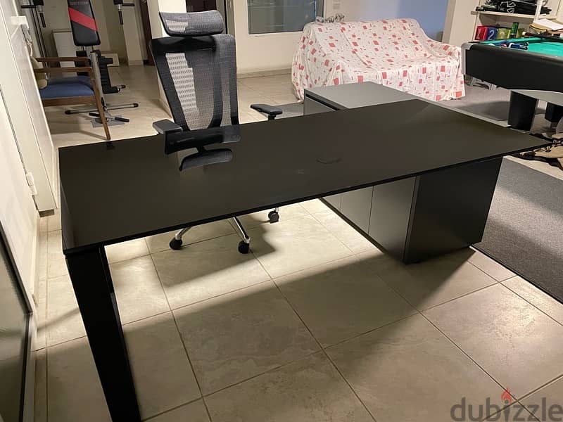 Modern L shaped Office Desk Executive Black Glass 4