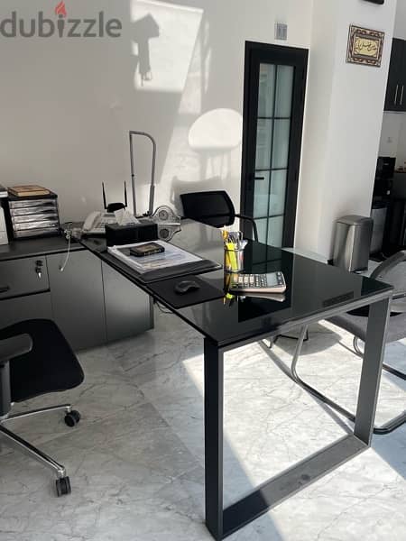 Modern L shaped Office Desk Executive Black Glass 9