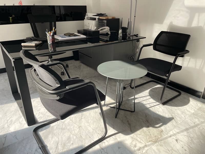 Modern L shaped Office Desk Executive Black Glass 10