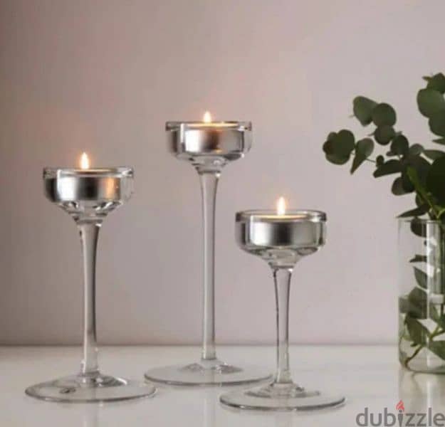 Set of 3 Glass Candleholders with Candles 1