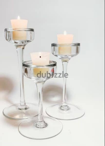 Set of 3 Glass Candleholders with Candles 2