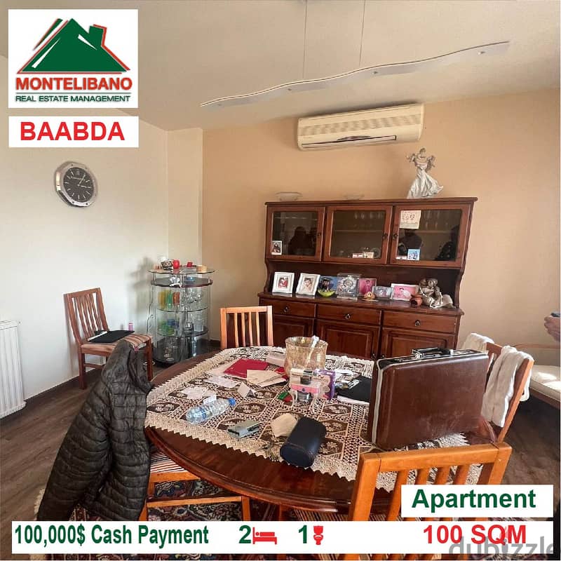 100,000$ Cash Payment!! Apartment for sale in Baabda!! 1
