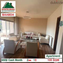 650$/Cash Month!! Apartment for rent in Baabda!!
