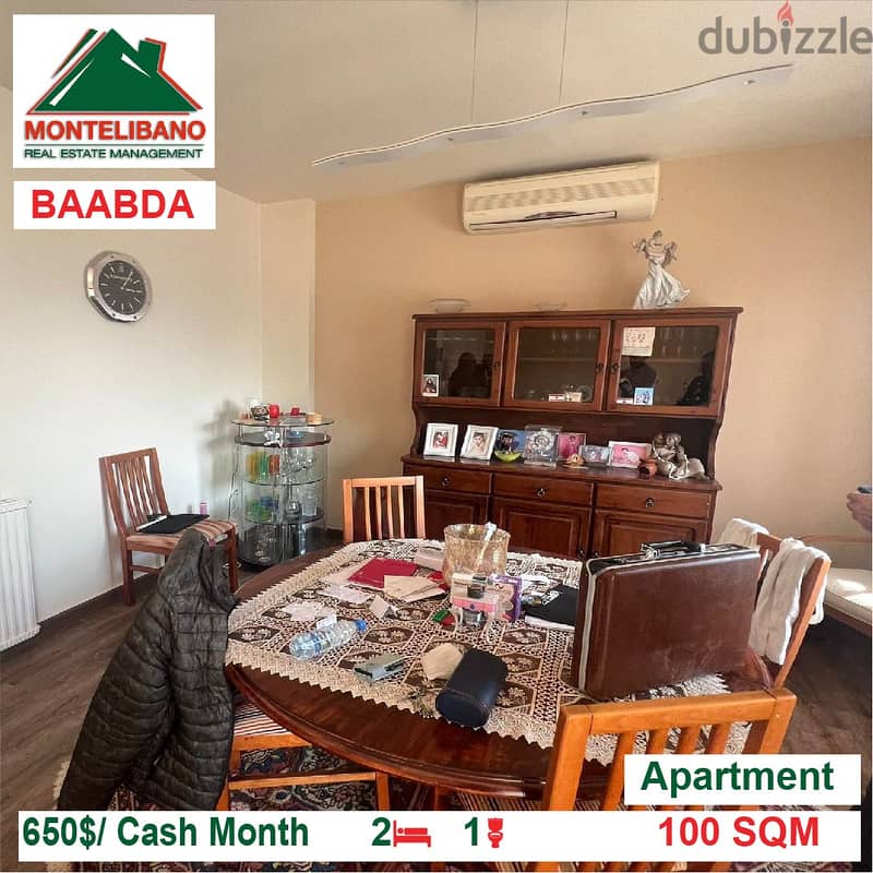 650$/Cash Month!! Apartment for rent in Baabda!! 1