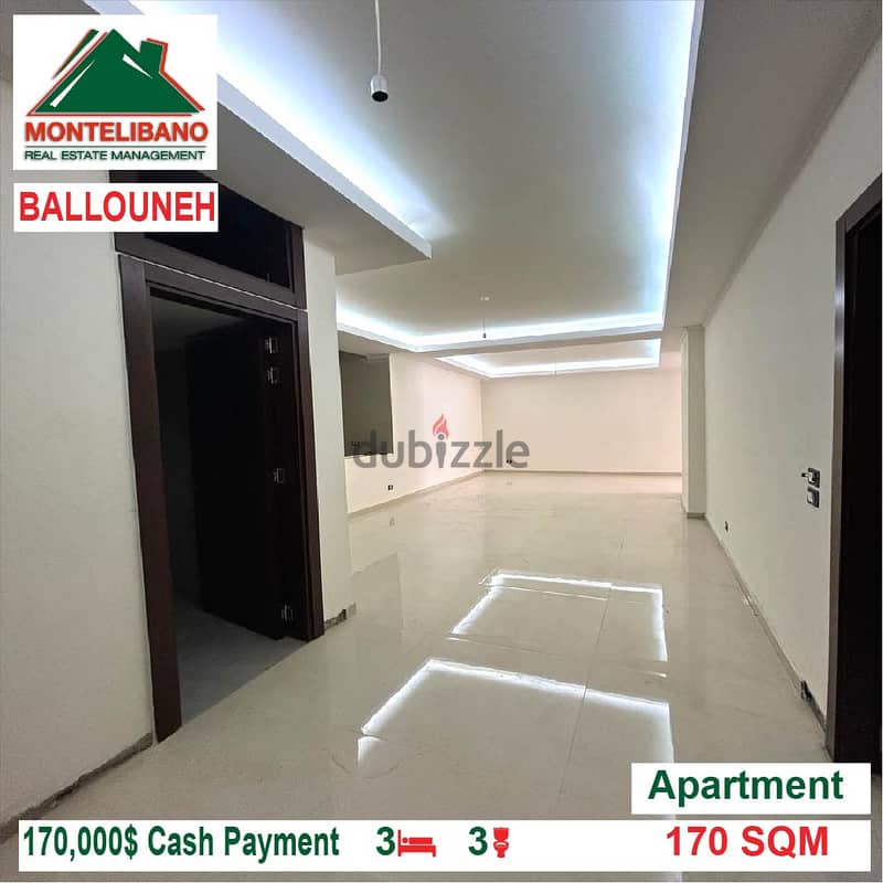 170,000$ Cash Payment!! Apartment for sale in Ballouneh!! 1