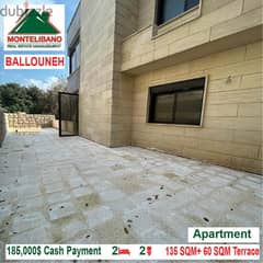 185,000$ Cash Payment!! Apartment for sale in Ballouneh!!