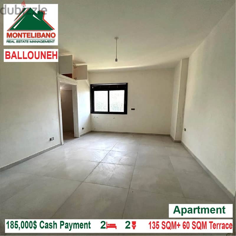 185,000$ Cash Payment!! Apartment for sale in Ballouneh!! 2
