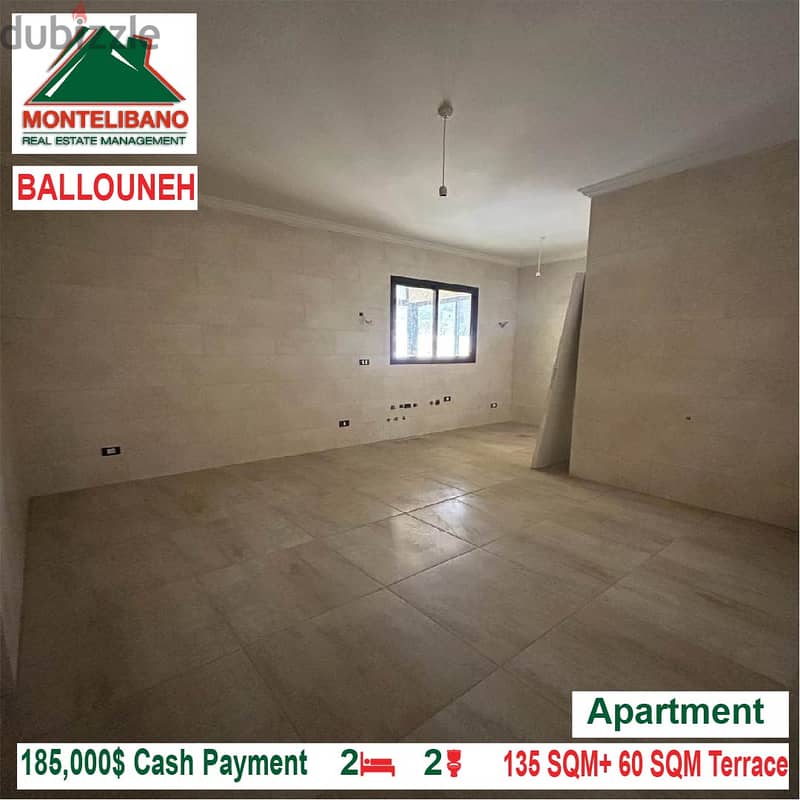 185,000$ Cash Payment!! Apartment for sale in Ballouneh!! 4