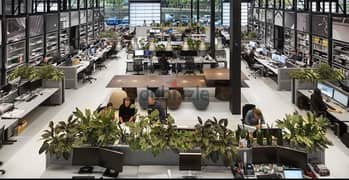 Large corporate office or gym open space with garden
