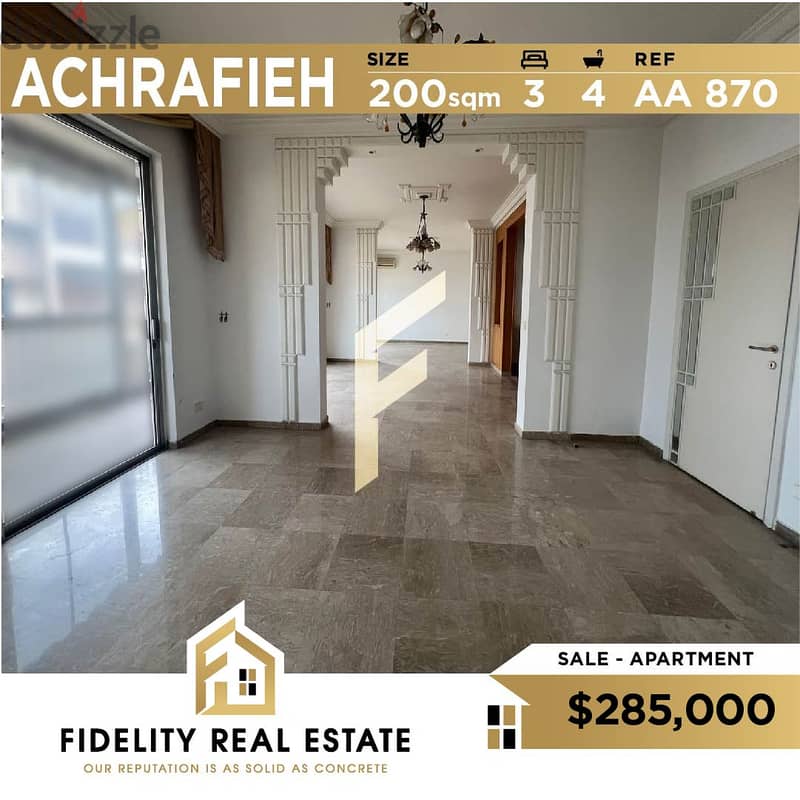 Apartment for sale in Achrafieh AA870 0