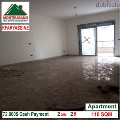 72,000$ Cash Payment!! Apartment for sale in Kfaryassine!! 0