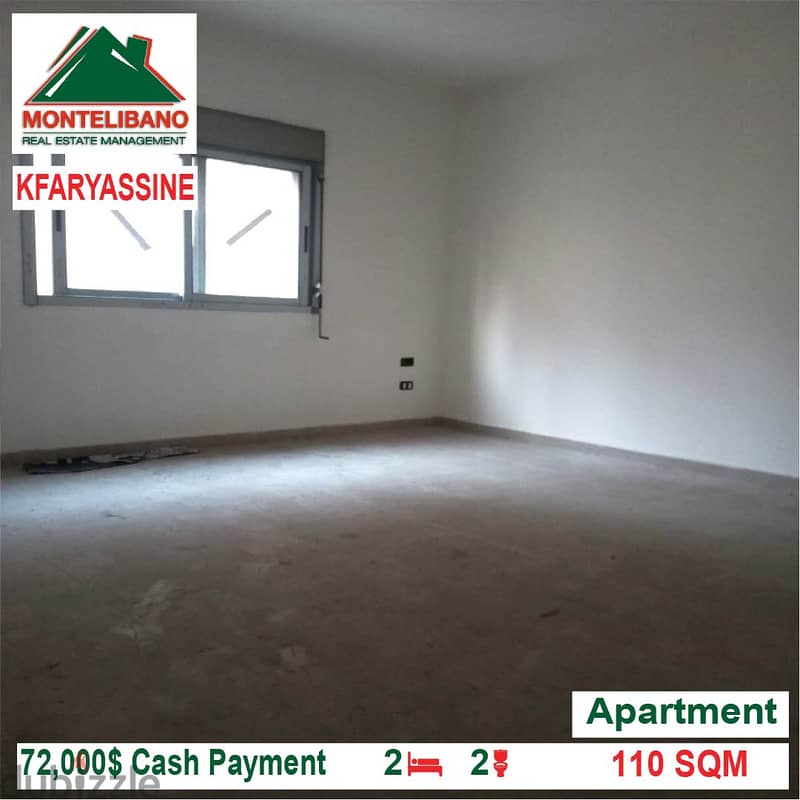 72,000$ Cash Payment!! Apartment for sale in Kfaryassine!! 1