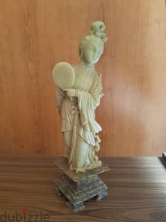 Vintage celadon soapstone hand carved statue GuanYin,marble base. 0