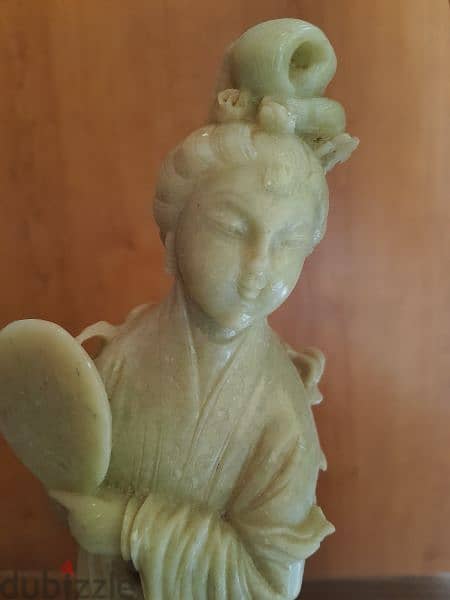 Vintage celadon soapstone hand carved statue GuanYin,marble base. 4