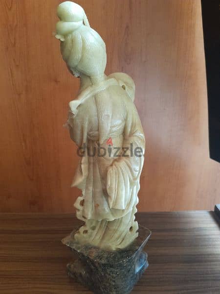 Vintage celadon soapstone hand carved statue GuanYin,marble base. 6