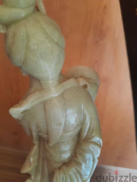Vintage celadon soapstone hand carved statue GuanYin,marble base. 7