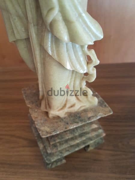 Vintage celadon soapstone hand carved statue GuanYin,marble base. 9