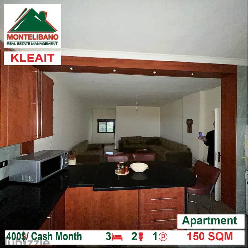 400$/Cash Month!! Apartment for rent in Kleait!! 3