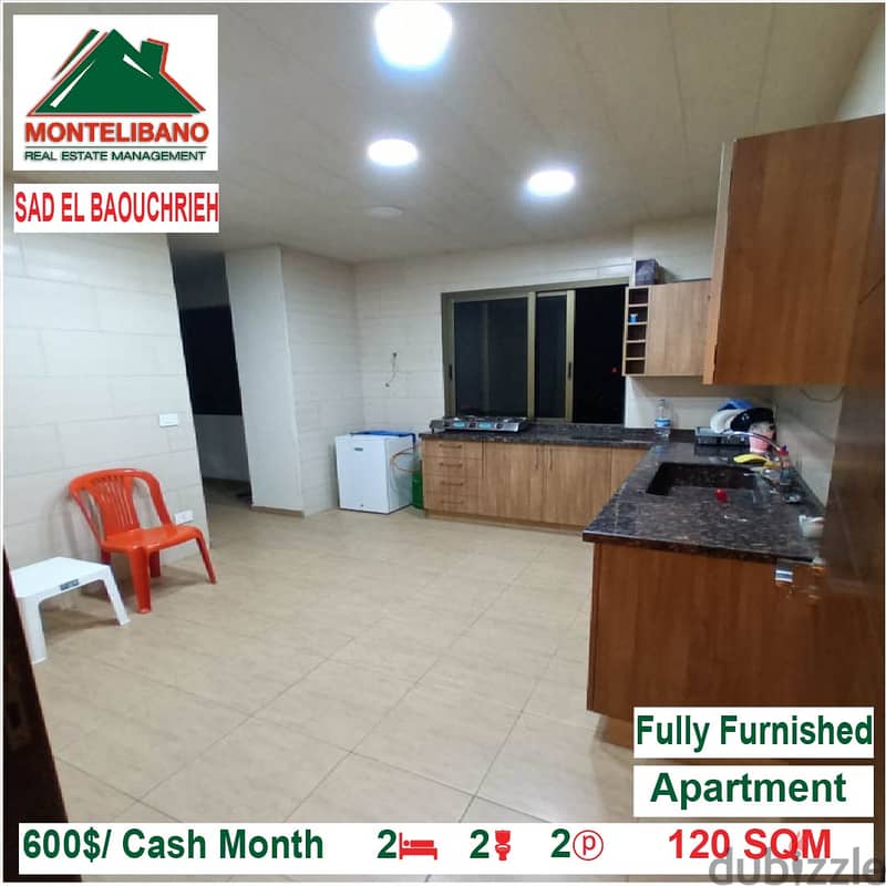 600$/Cash Month!! Apartment for rent in Sad El Baouchrieh!! 3