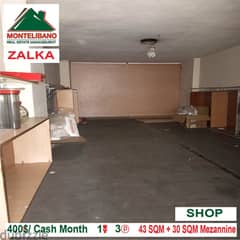 400$/Cash Month!! Shop for rent in Zalka!!