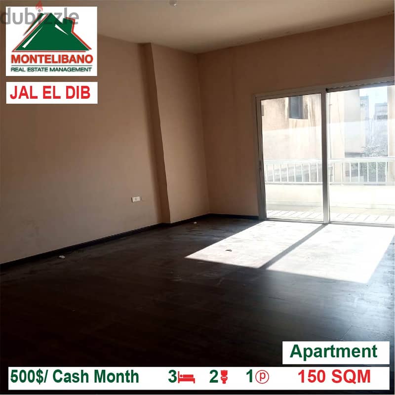 500$/Cash Month!! Apartment for rent in Jal El Dib!! 1